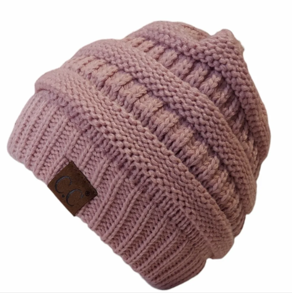 C.C Beanie Hat Womens Cable Knit Hat Pink Warm Lined New Hat Warm Winter